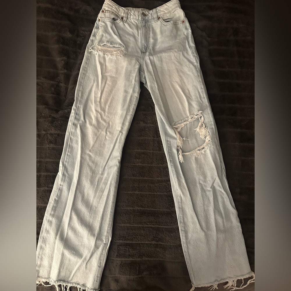 Garage Light Blue Distressed Flare Jeans